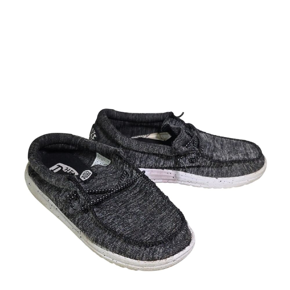 Hey Dude Wally Youth Black and White Sport Knit Slip On Loafers Kids Size YT1 - Picture 1 of 12